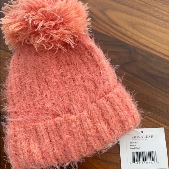 Shiraleah Peach Fuzzy Pom-Pom Beanie - Picture 2 of 4